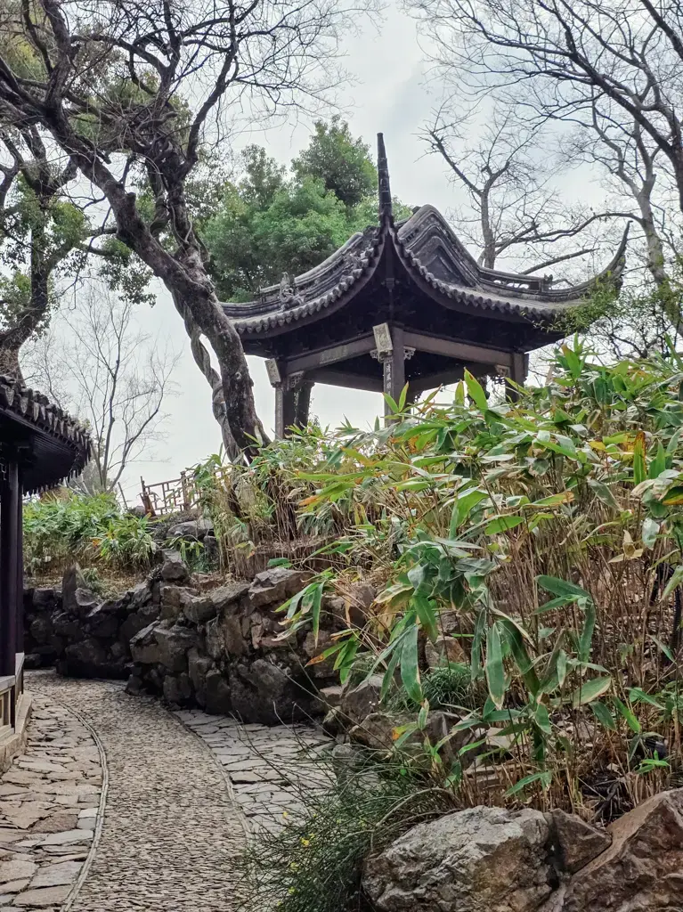 2026 蘇州旅遊攻略|5日遊深度自由行:避開人潮的園林路線、美食、住宿、交通一次搞懂 蘇州世界遺產滄浪亭內的古典園林景觀:蜿蜒的石板小徑、蒼勁古樹與矗立於坡頂的傳統中式涼亭,是蘇州旅遊必去景點。